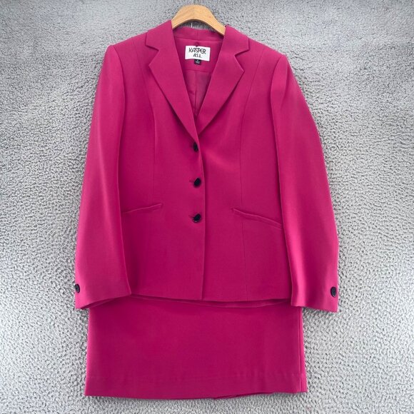 Kasper Suit Set Womens 6 Pink Blazer Button Up Pencil Knee Skirt Office Career - Picture 1 of 16